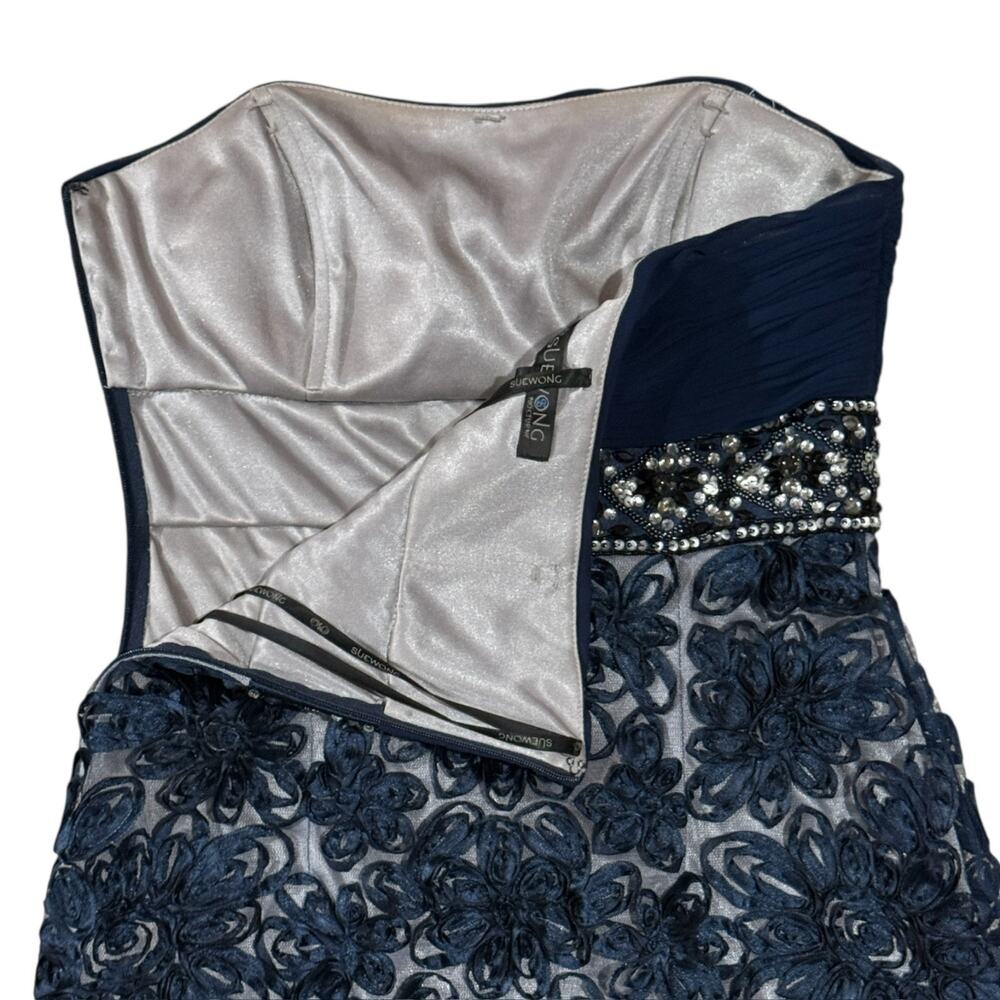 Sue Wong Nocturne Strapless Sweetheart Navy Beaded Lace Cocktail Mini Dress 2 - Picture 8 of 13
